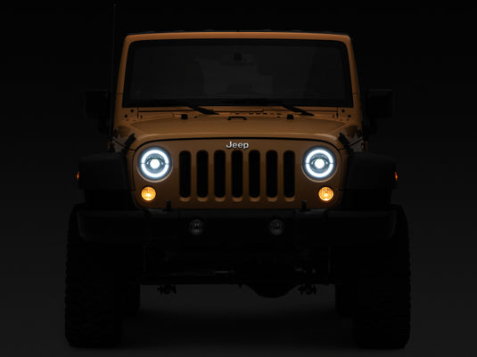 Raxiom 07-18 Jeep Wrangler JK Axial Series LED Headlights- Black Housing (Clear Lens)
