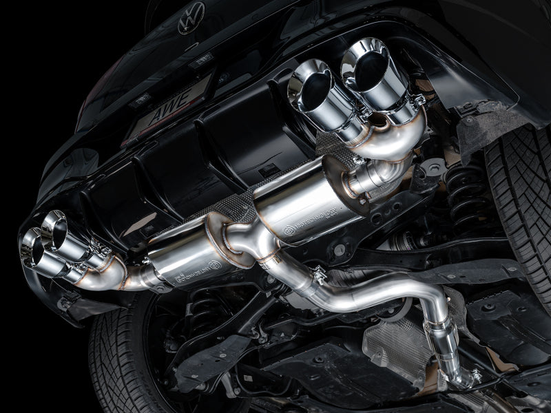 Load image into Gallery viewer, AWE MK8 Volkswagen Golf R 3in Touring Edition Quad Exhaust - Chrome Silver Tips
