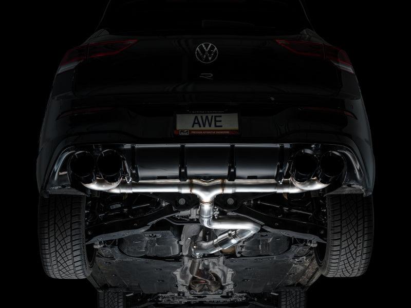 Load image into Gallery viewer, AWE MK8 Volkswagen Golf R 3in Track Edition Quad Exhaust - Diamond Black Tips
