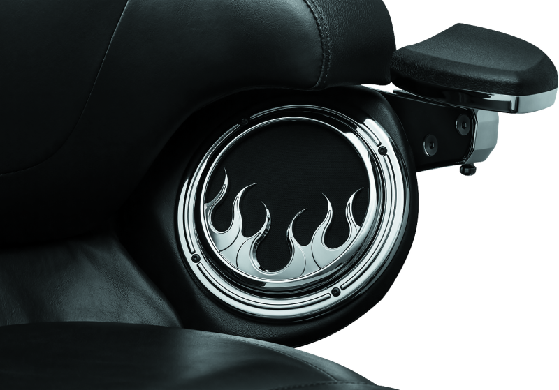 Load image into Gallery viewer, Kuryakyn Flame Speaker Grills For 14-Up Touring Models Chrome
