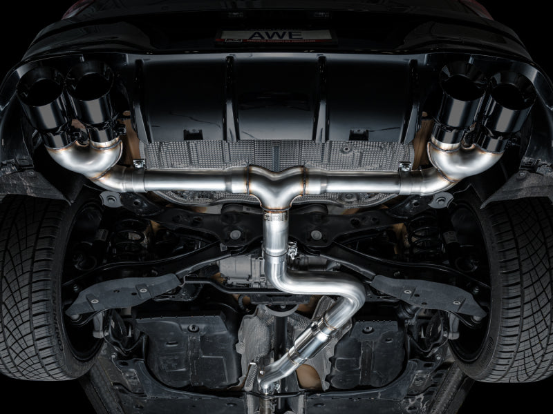 Load image into Gallery viewer, AWE MK8 Volkswagen Golf R 3in Track Edition Quad Exhaust - Diamond Black Tips
