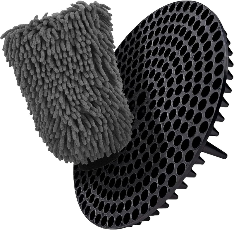 Load image into Gallery viewer, WASH&amp;WHIPS Chenille Premium Scratch-Free Microfiber Lint-Free Blue Wash Mitt 8" x 10"in &amp; Black Pitstop Particle Interceptor
