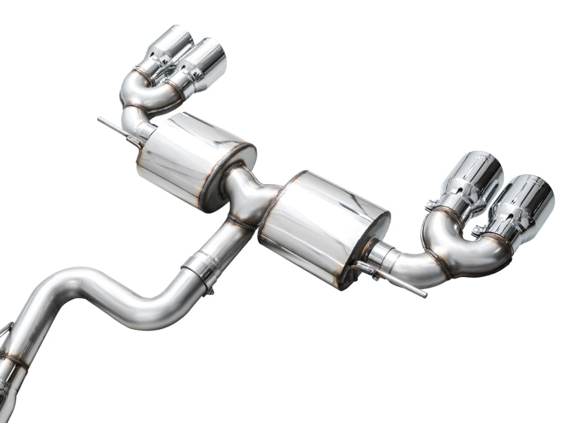 Load image into Gallery viewer, AWE MK8 Volkswagen Golf R 3in Touring Edition Quad Exhaust - Chrome Silver Tips
