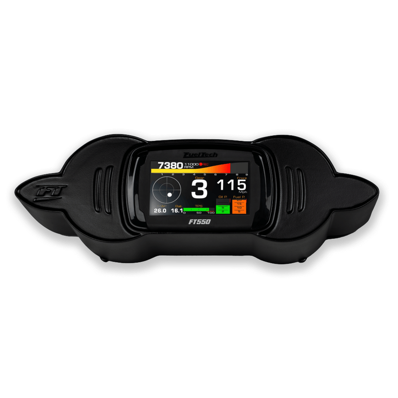Load image into Gallery viewer, FuelTech FT550 ECU shown in dash mount designed for Yamaha FZR and FZS motorcycles. 
