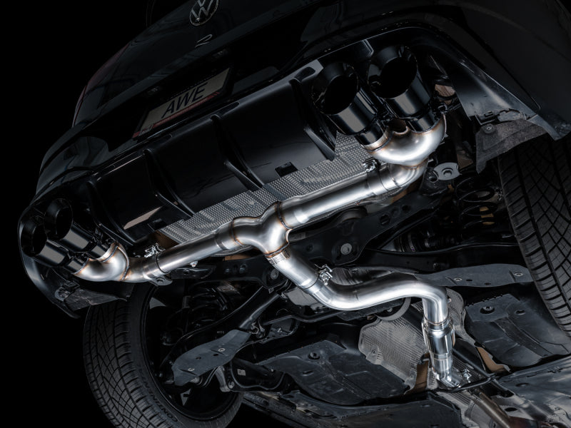 Load image into Gallery viewer, AWE MK8 Volkswagen Golf R 3in Track Edition Quad Exhaust - Diamond Black Tips
