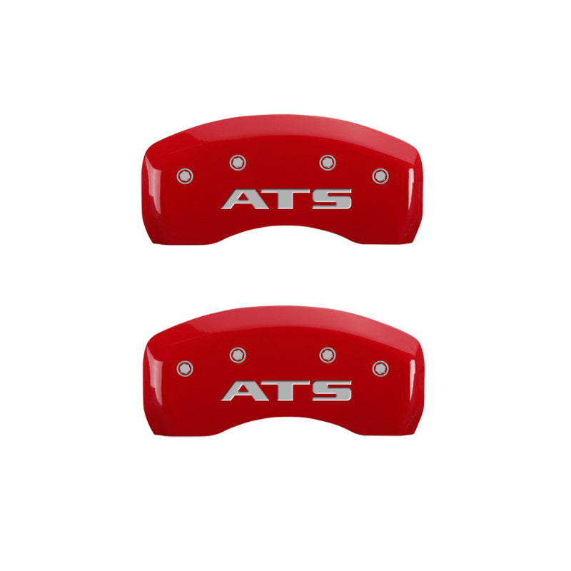 Load image into Gallery viewer, MGP 4 Caliper Covers Engraved Front Cadillac Engraved Rear ATS Red finish silver ch
