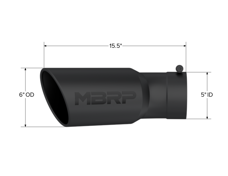 Load image into Gallery viewer, MBRP Universal Tip 6in OD 5in Inlet 15.5in Length 30 Deg Bend Angled Rolled End Black
