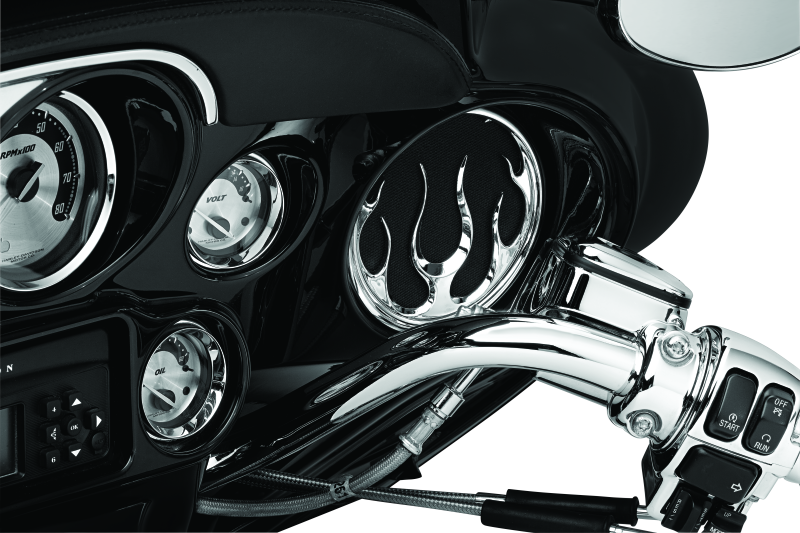 Load image into Gallery viewer, Kuryakyn Flame Speaker Grills Chrome
