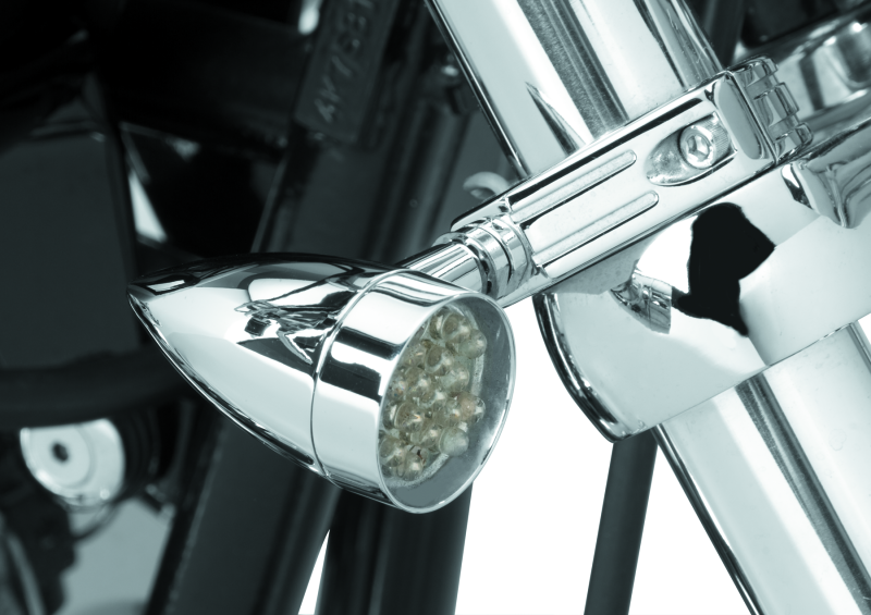 Load image into Gallery viewer, Bikers Choice Chrome Mini LED Turn Signals W/ 41 MM Clamp Universal Custom Pr
