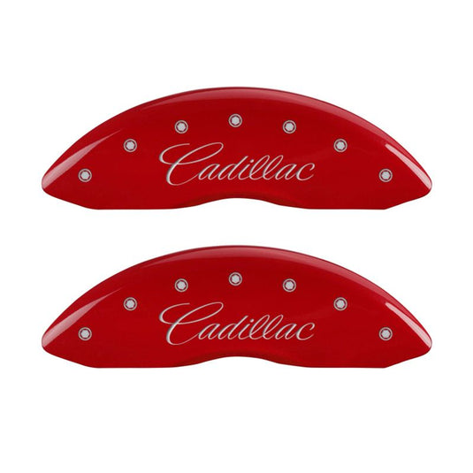 MGP 4 Caliper Covers Engraved Front Cadillac Engraved Rear ATS Red finish silver ch