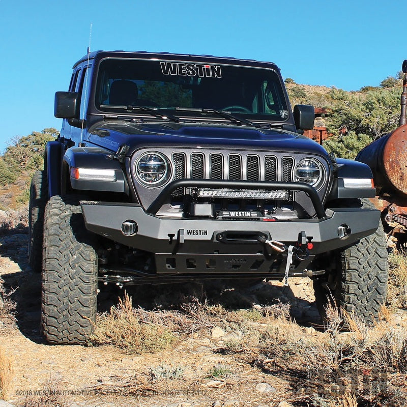 Load image into Gallery viewer, Westin 18-19 Jeep Wrangler JL WJ2 Full Width Front Bumper w/Bull Bar Textured Black
