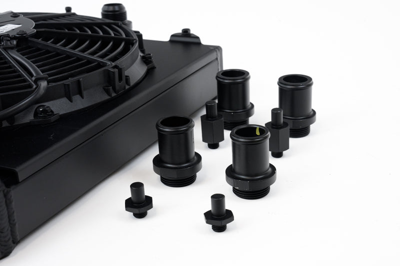 Load image into Gallery viewer, CSF Universal Half Radiator w/-16AN &amp; Slip-On Fittings/12in SPAL Fan &amp; Shroud - Black Finish
