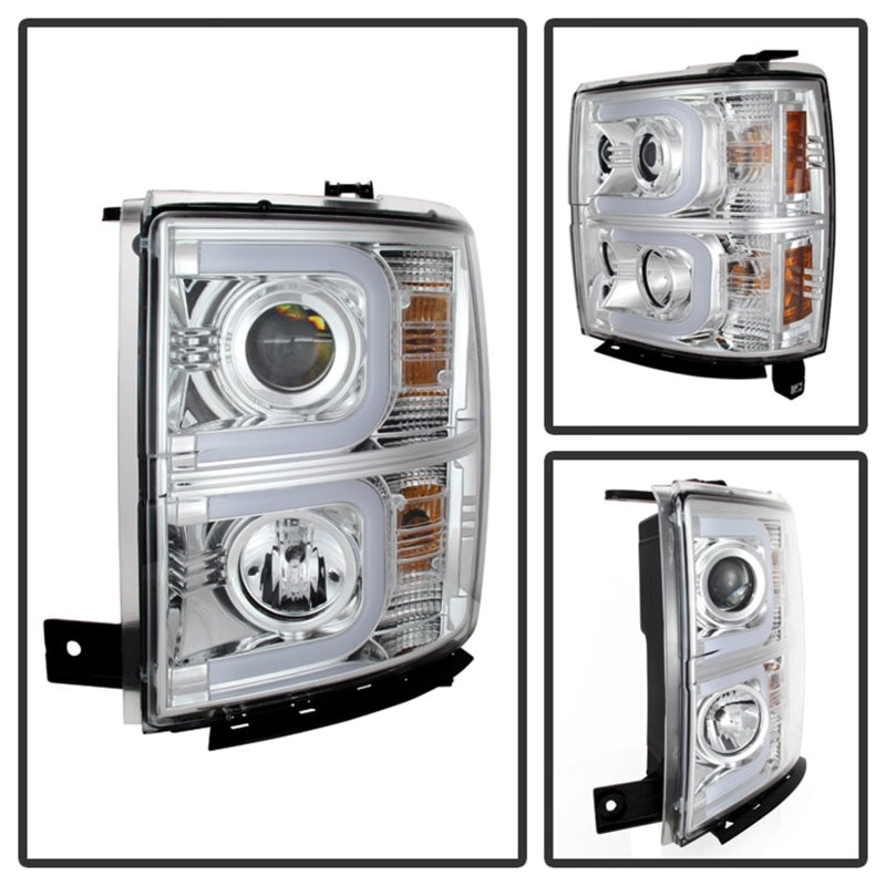 Load image into Gallery viewer, Spyder Chevy Silverado 1500 14-16 Projector Headlights Light Bar DRL Chrm PRO-YD-CS14-LBDRL-C
