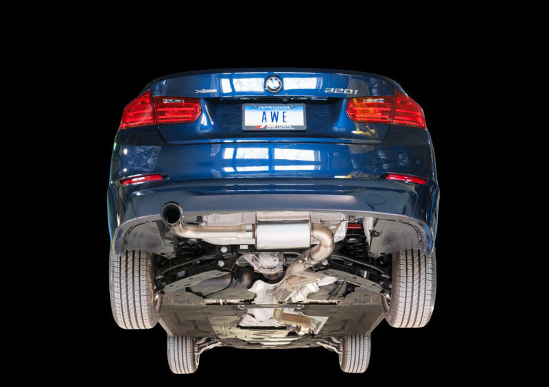Load image into Gallery viewer, AWE Tuning 13-18 BMW 320i (F30) Touring Edition Exhaust w/ Perfomance Mid Pipe - Diamond Black Tips
