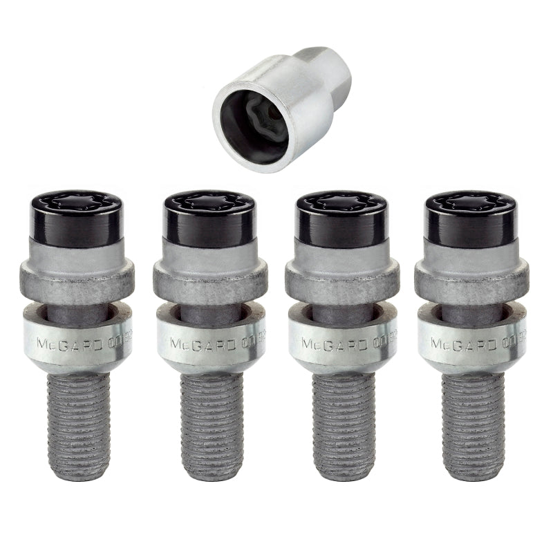 Load image into Gallery viewer, McGard Wheel Lock Bolt Set - 4pk. (Radius Seat) M14X1.5 / 17mm Hex / 28.2mm Shank Length - Black
