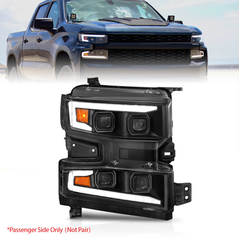 Load image into Gallery viewer, ANZO 19-22 Chevrolet Silverado 1500 LED Proj HL w/Lgt Bar SwBk Seq. Blk w/In. Light - Passenger Side
