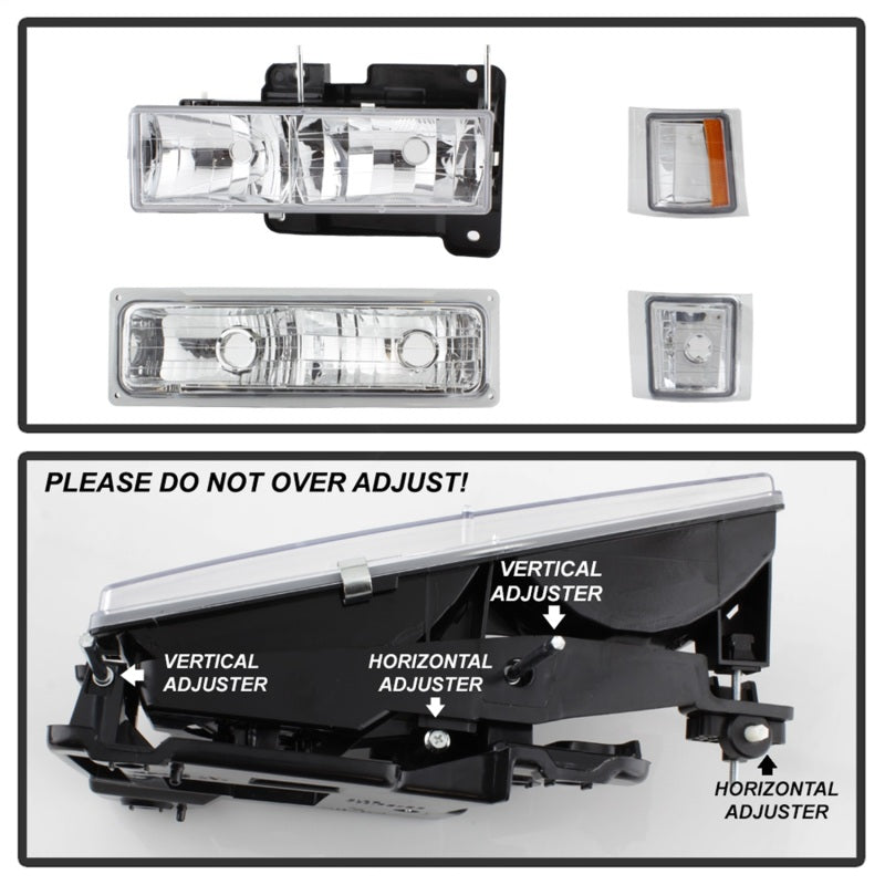 Load image into Gallery viewer, Xtune Chevy Suburban 94-98 Headlights w/ Corner &amp; Parking Lights 8pcs Chrome HD-JH-CCK88-AM-C-SET
