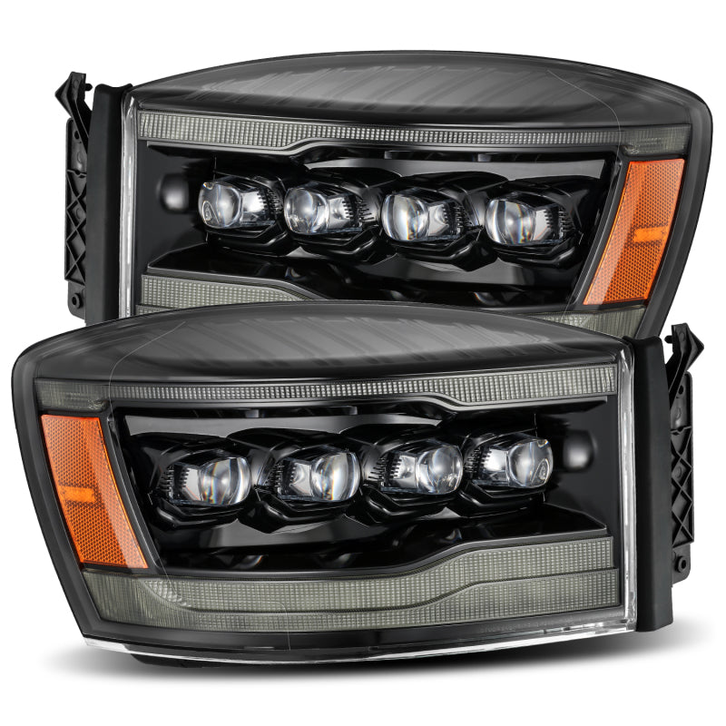 Load image into Gallery viewer, AlphaRex 06-08 Ram 1500HD NOVA LED Proj Headlights Plnk Style Alpha Blk w/Seq Signal/DRL/Amber LED
