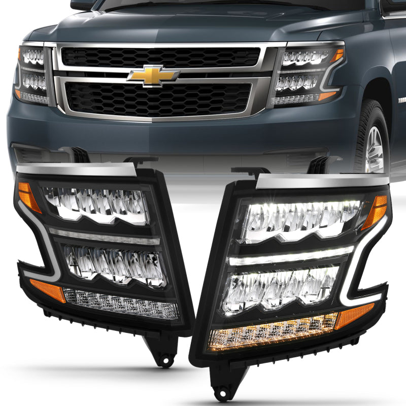 Load image into Gallery viewer, ANZO 15-20 Chevy Tahoe/Suburban LED Light Bar Style Headlights Black w/Sequential w/DRL w/Amber
