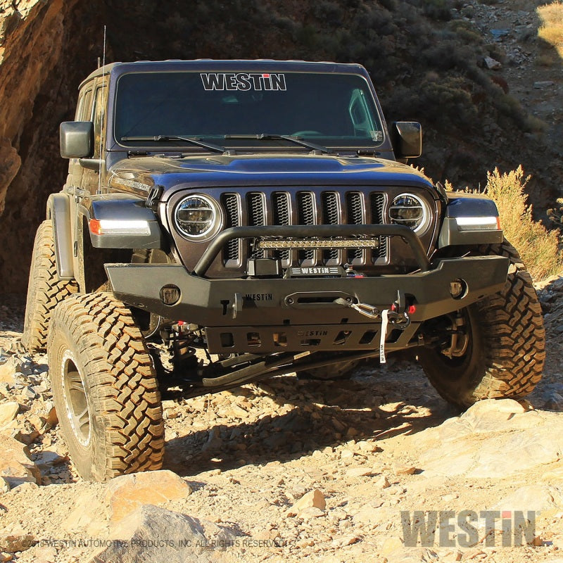 Load image into Gallery viewer, Westin 18-19 Jeep Wrangler JL WJ2 Full Width Front Bumper w/Bull Bar Textured Black
