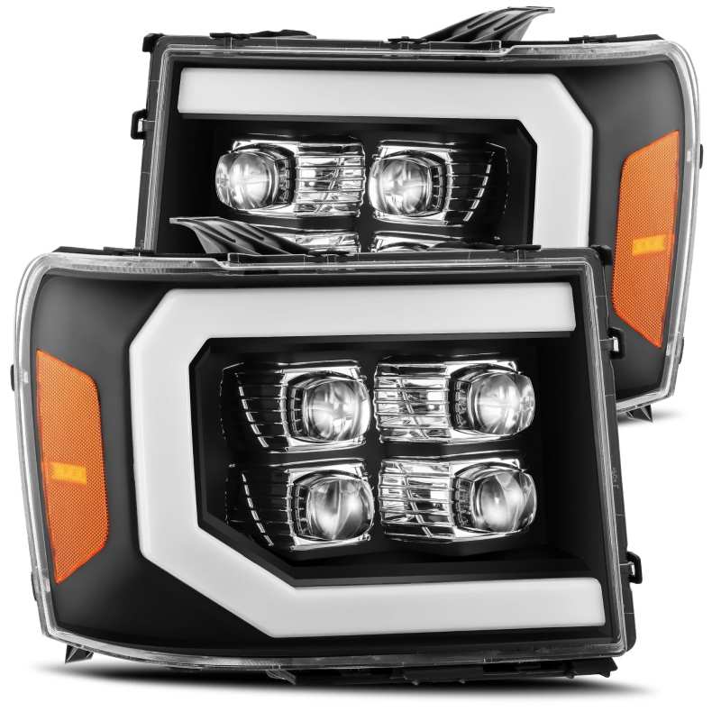 Load image into Gallery viewer, AlphaRex 07-13 GMC 1500HD NOVA LED Proj Headlight Plank Style Gloss Blk w/Activ Light/Seq Signal/DRL
