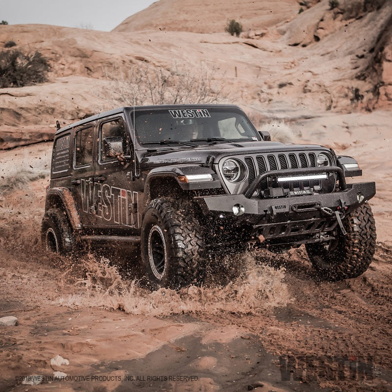 Load image into Gallery viewer, Westin 18-19 Jeep Wrangler JL WJ2 Full Width Front Bumper w/Bull Bar Textured Black
