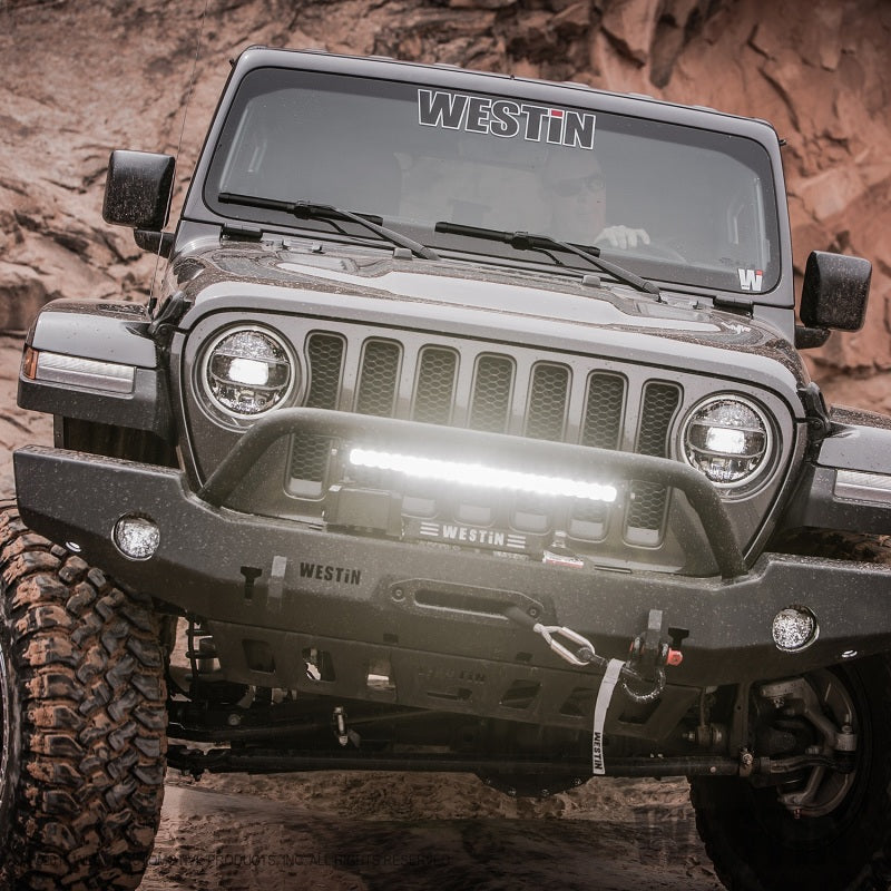 Load image into Gallery viewer, Westin 18-19 Jeep Wrangler JL WJ2 Full Width Front Bumper w/Bull Bar Textured Black
