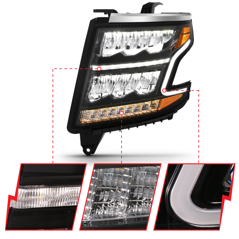 Load image into Gallery viewer, ANZO 15-20 Chevy Tahoe/Suburban LED Light Bar Style Headlights Black w/Sequential w/DRL w/Amber
