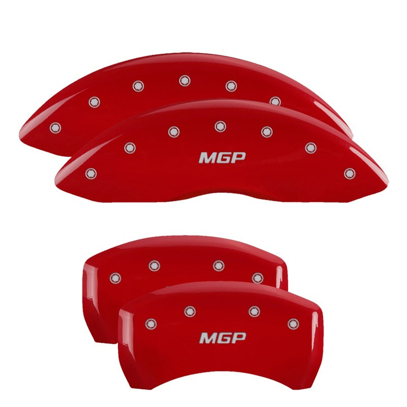 Load image into Gallery viewer, MGP 4 Caliper Covers Engraved Front Cadillac Engraved Rear XTS Red finish silver ch
