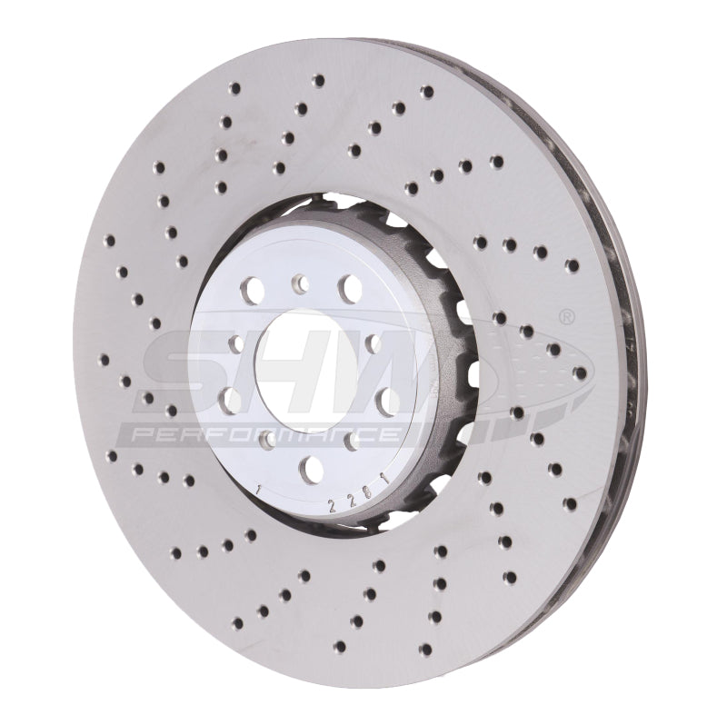 Load image into Gallery viewer, SHW 15-18 BMW X5 M 4.4L Left Front Cross-Drilled Lightweight Brake Rotor (34112284901)
