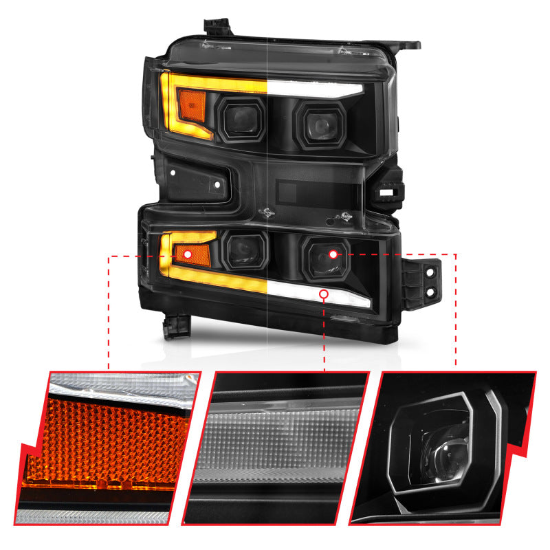 Load image into Gallery viewer, ANZO 19-22 Chevrolet Silverado 1500 LED Proj HL w/Lgt Bar SwBk Seq. Blk w/In. Light - Passenger Side
