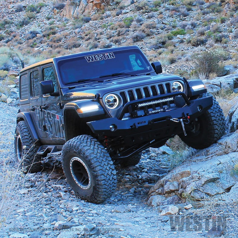 Load image into Gallery viewer, Westin 18-19 Jeep Wrangler JL WJ2 Full Width Front Bumper w/Bull Bar Textured Black
