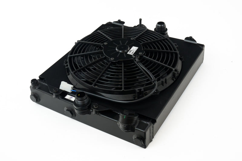 Load image into Gallery viewer, CSF Universal Half Radiator w/-16AN &amp; Slip-On Fittings/12in SPAL Fan &amp; Shroud - Black Finish
