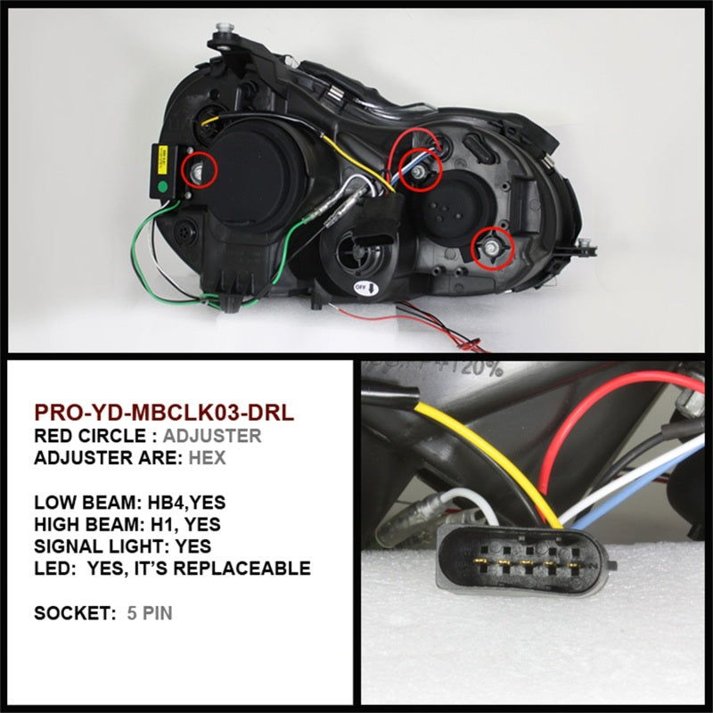 Load image into Gallery viewer, Spyder Mercedes Benz CLK 03-09 Projector Halogen Model- LED Halo DRL Chrm PRO-YD-MBCLK03-DRL-C
