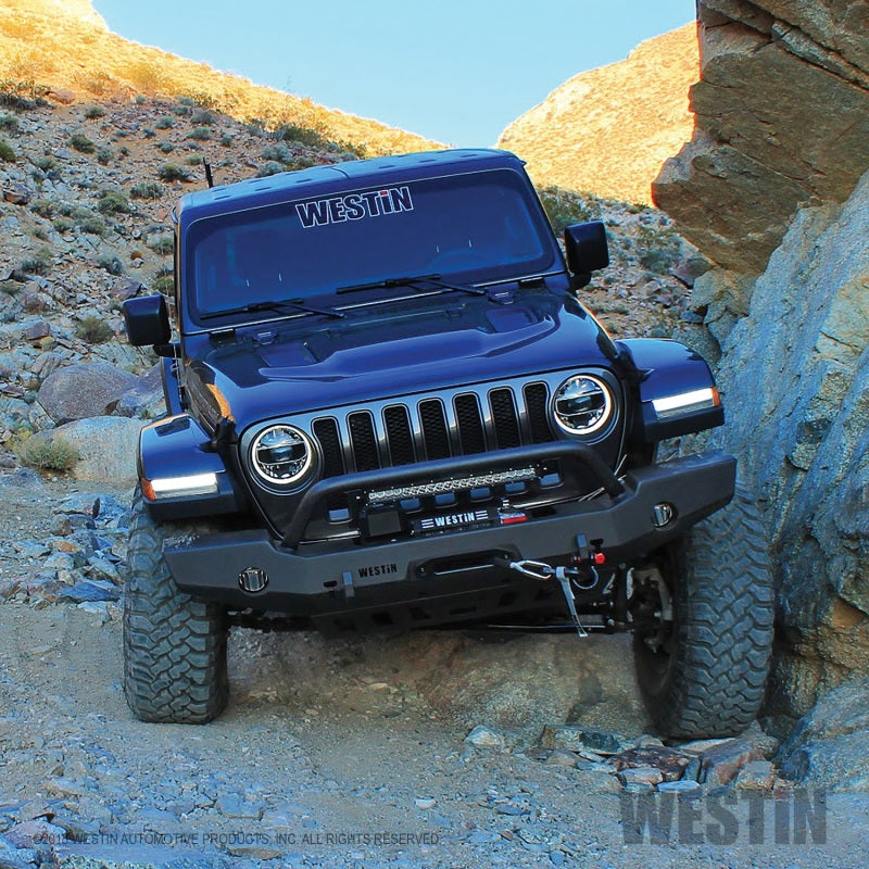 Load image into Gallery viewer, Westin 18-19 Jeep Wrangler JL WJ2 Full Width Front Bumper w/Bull Bar Textured Black
