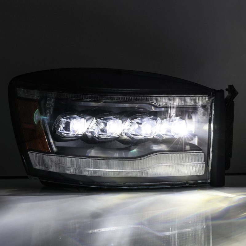 Load image into Gallery viewer, AlphaRex 06-08 Ram 1500HD NOVA LED Proj Headlights Plnk Style Alpha Blk w/Seq Signal/DRL/Amber LED
