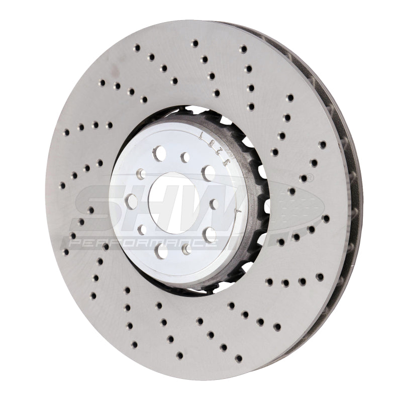 Load image into Gallery viewer, SHW 18-21 BMW M5 4.4L Right Front Cross-Drilled Lightweight Brake Rotor (34117991102)

