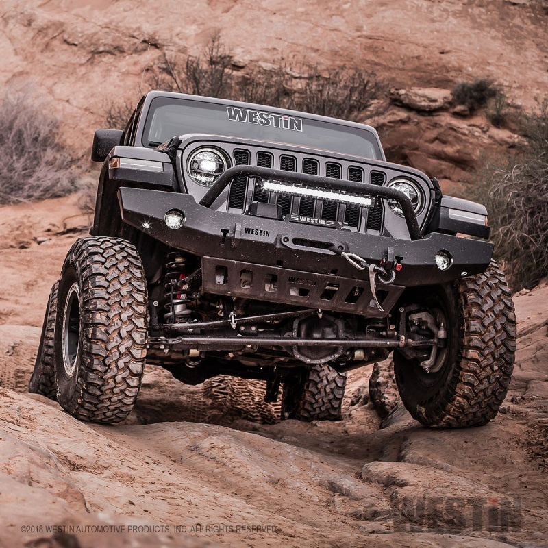 Load image into Gallery viewer, Westin 18-19 Jeep Wrangler JL WJ2 Full Width Front Bumper w/Bull Bar Textured Black
