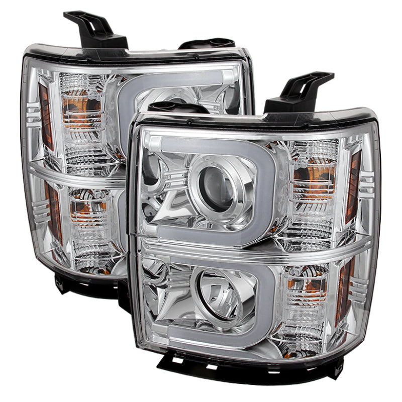 Load image into Gallery viewer, Spyder Chevy Silverado 1500 14-16 Projector Headlights Light Bar DRL Chrm PRO-YD-CS14-LBDRL-C

