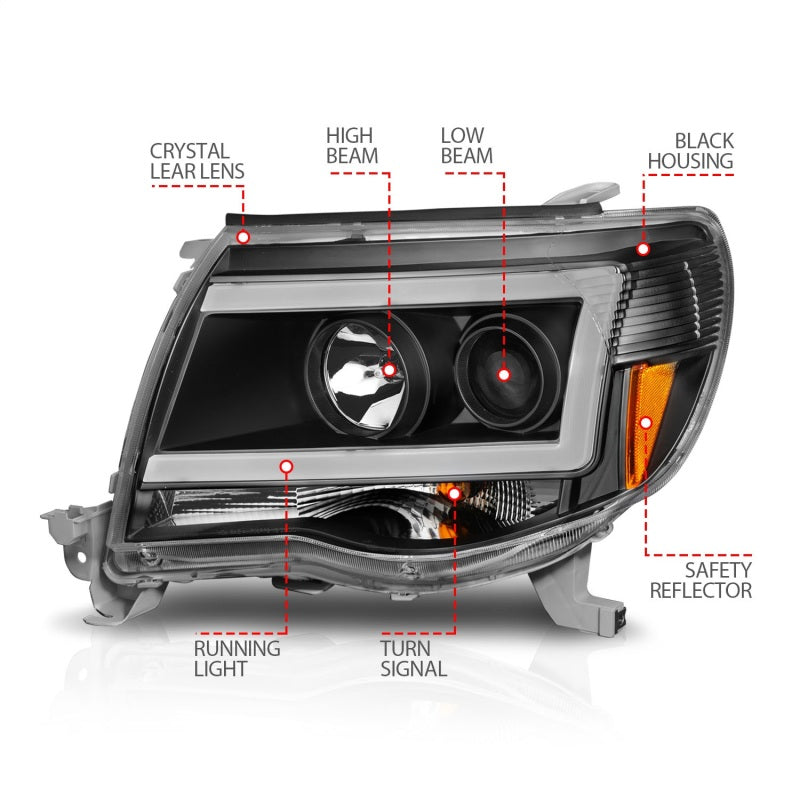 Load image into Gallery viewer, ANZO 05-09 Toyota Tacoma Projector Light Bar Style Headlights w/ C Light Bar
