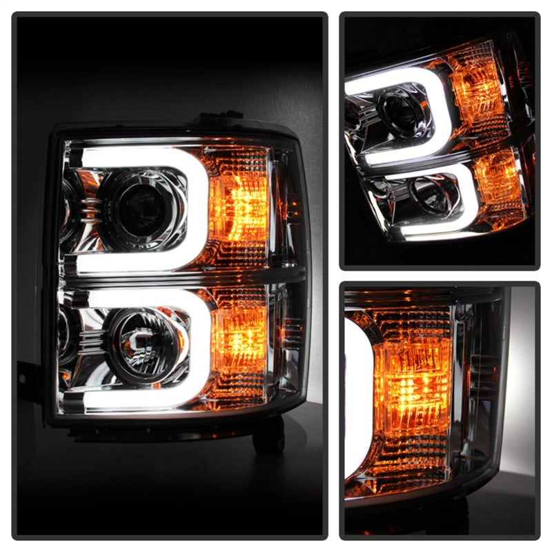 Load image into Gallery viewer, Spyder Chevy Silverado 1500 14-16 Projector Headlights Light Bar DRL Chrm PRO-YD-CS14-LBDRL-C
