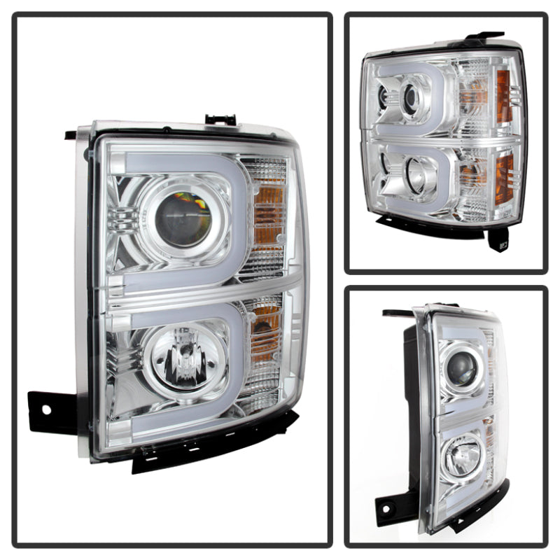 Load image into Gallery viewer, Spyder Chevy Silverado 1500 14-16 Projector Headlights Light Bar DRL Chrm PRO-YD-CS14-LBDRL-C

