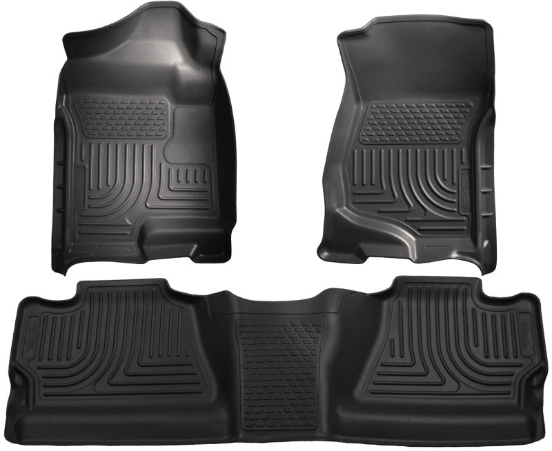 Load image into Gallery viewer, Husky Liners 07-12 Chevy Silverado/GMC Sierra Crew Cab WeatherBeater Combo Black Floor Liners
