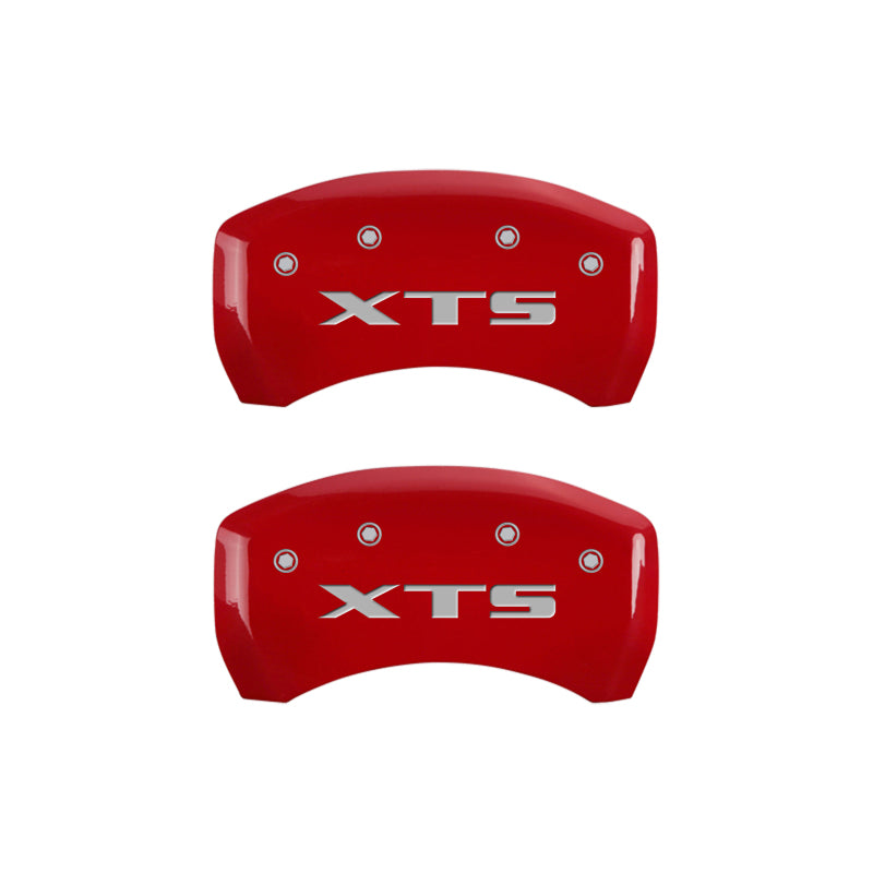 Load image into Gallery viewer, MGP 4 Caliper Covers Engraved Front Cadillac Engraved Rear XTS Red finish silver ch
