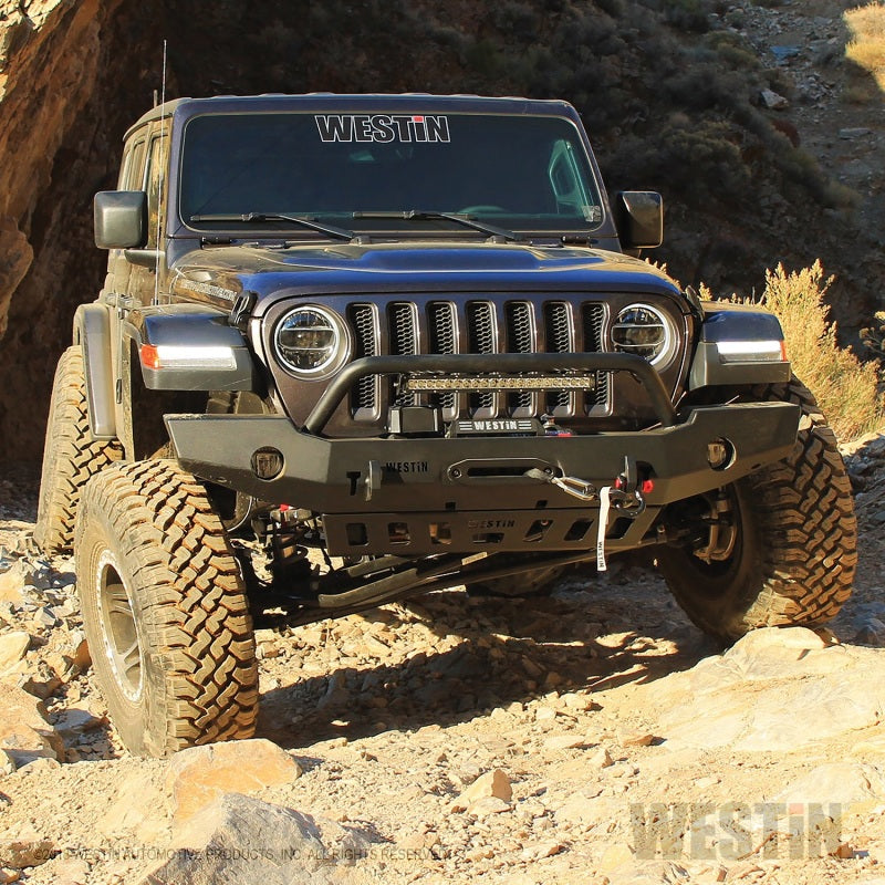 Load image into Gallery viewer, Westin 18-19 Jeep Wrangler JL WJ2 Full Width Front Bumper w/Bull Bar Textured Black
