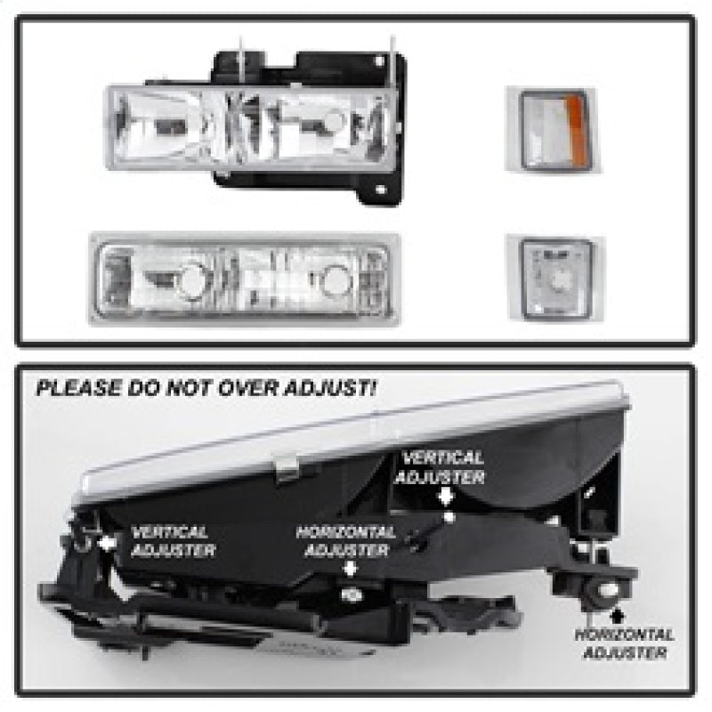 Load image into Gallery viewer, Xtune Chevy Suburban 94-98 Headlights w/ Corner &amp; Parking Lights 8pcs Chrome HD-JH-CCK88-AM-C-SET
