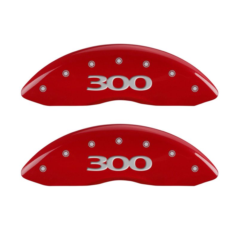 Load image into Gallery viewer, MGP 4 Caliper Covers Engraved Front &amp; Rear 300 Red finish silver ch
