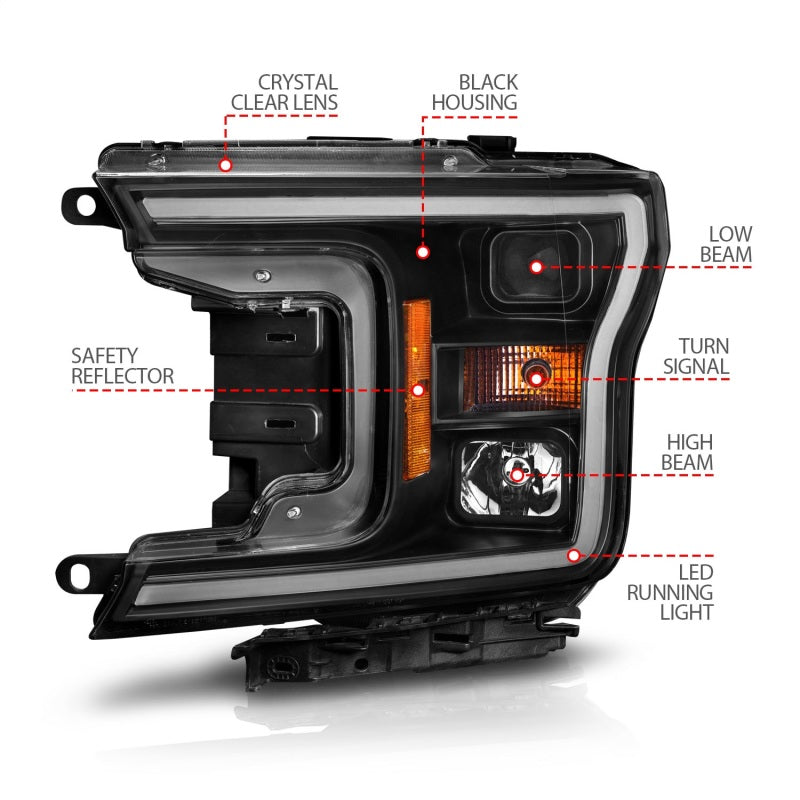 Load image into Gallery viewer, ANZO 2018-2020 Ford F-150 Projector Headlight w/ Plank Style Switchback Black Housing
