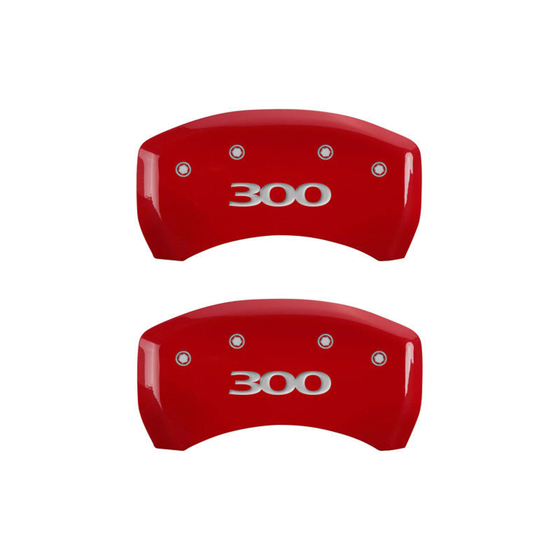 Load image into Gallery viewer, MGP 4 Caliper Covers Engraved Front &amp; Rear 300 Red finish silver ch
