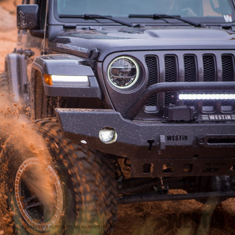 Load image into Gallery viewer, Westin 18-19 Jeep Wrangler JL WJ2 Full Width Front Bumper w/Bull Bar Textured Black
